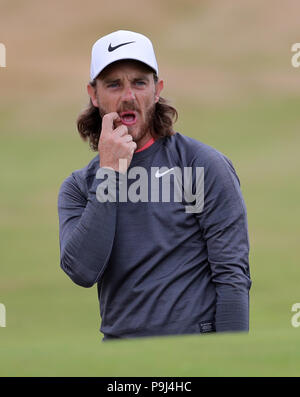 England's Tommy Fleetwood während der Vorschau Tag vier der Open Championship 2018 in Carnoustie Golf Links, Angus. Stockfoto