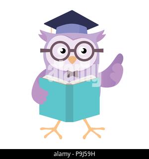 Owl tragen Bildung cap Holding Buch, auf weißem Hintergrund, für Bildung Konzept - Vektor Cartoon Illustration. Stock Vektor