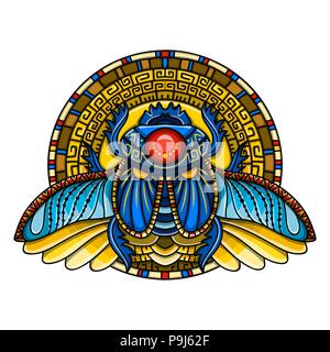 Ägyptische Skarabäus Symbol des Pharao, Götter, Ra, Sonne. Mythologie t-shirt design, Tattoos des alten Ägypten Stock Vektor