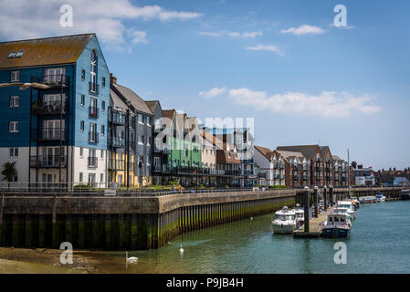 Littlehampton Hafen entlang des Flusses Arun, Littlehampton, West Sussex, England, Großbritannien Stockfoto