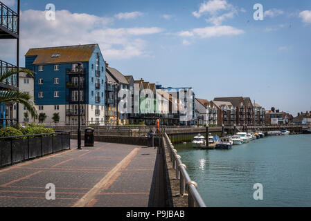 Littlehampton Hafen entlang des Flusses Arun, Littlehampton, West Sussex, England, Großbritannien Stockfoto