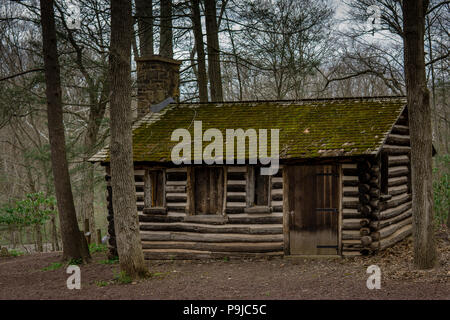 Rustikale Blockhütte im Wald Stockfoto