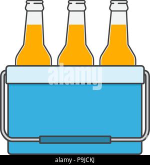 Gefrierschrank - Tasche in blauer Farbe. Kühltasche mit Bierflaschen. Tragbare kühler Symbol. Isolierte Vector Illustration auf weißem Hintergrund. Stock Vektor