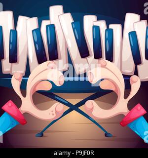 Musik Abbildung. Piano, Synthesizer, Hand und Fuß. Stock Vektor
