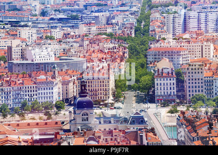 Luftaufnahme von Lyon Stadtbild mit berühmten Hotel Dieu, Frankreich Stockfoto