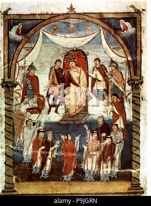 Miniatur in einem Evangelium Buch aus dem 10. Jahrhundert, Charles II "Die Glatze" (823-877), König von Frankreich und… Stockfoto