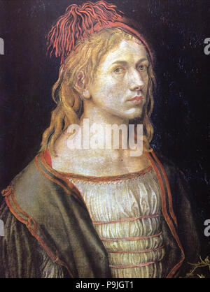 Selbstbildnis mit Rizinusöl Blume' Albrecht Dürer (1471-1528, deutscher Maler und Kupferstecher. Stockfoto