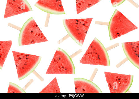 Wassermelone nahtlose, Stücke von reifen roten Wassermelone auf einem weißen Hintergrund, hochwertige Foto Stockfoto
