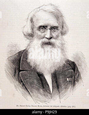 Fidney Samuel Morse (1791-1872), US-amerikanischer Erfinder, er die Telegraphie erfunden, Gravur in der ... Stockfoto