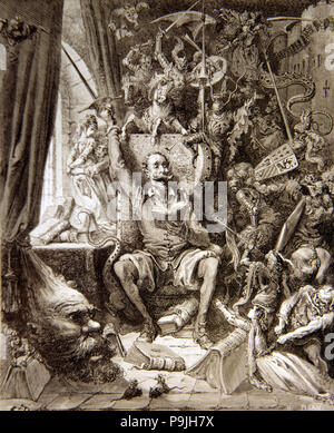 Gustave Dore Illustration für Don Quijote, Miguel de Cervantes Charakter, in Paris… Veröffentlicht in 1. Stockfoto