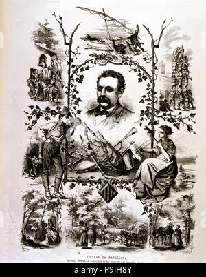 Jose Anselmo Clavé (1831-1906), spanischer Komponist. Allegorie der Clave Chöre, Gravur o… Stockfoto