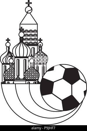 Die Basilius-kathedrale mit Fußball-Ball und Russland Flagge Symbol auf weißem Hintergrund, Vector Illustration Stock Vektor