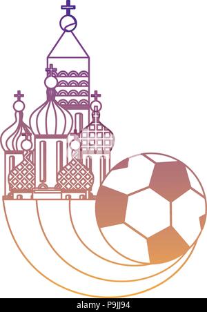 Die Basilius-kathedrale mit Fußball-Ball und Russland Flagge Symbol auf weißem Hintergrund, Vector Illustration Stock Vektor