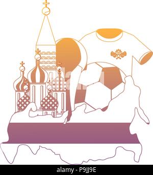 Russland Karte mit Basilius-kathedrale und Fußball-ball Symbol auf weißem Hintergrund, Vector Illustration Stock Vektor