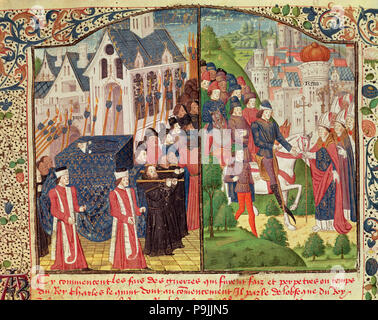 Trauerfeier in Paris von Saint Louis oder Ludwig IX., König von Frankreich (1270) und "Eintrag von Charles V "W… Stockfoto