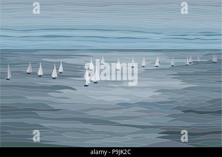Segelboote im Meer vektor Landschaft illustration Stock Vektor