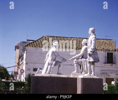 Denkmal die Wiederbesiedlung dieser Länder zu erinnern, zu Carlos III. eingeweiht (1716-1788), König ... Stockfoto