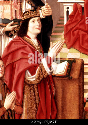 Porträt von Ferdinand II. von Aragon der Katholischen König (1452-1516), Detail aus dem Gemälde "Virgi... Stockfoto