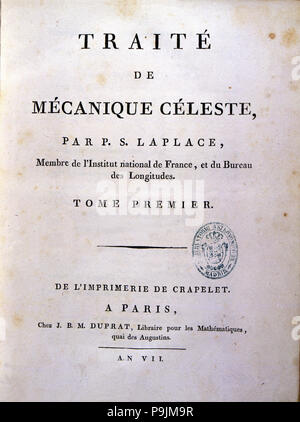 Deckel", "Traité de Mécanique céleste", die von Pierre Simon Laplace, in Paris veröffentlicht. Stockfoto