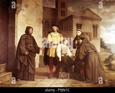 Columbus vor dem Kloster La Rabida" Christopher Columbus (1451-1506), Navigator. Stockfoto