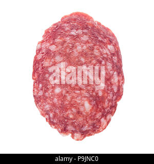 Scheibe Wurst auf weißem Hintergrund, Beschneidungspfade, isoliert Stockfoto