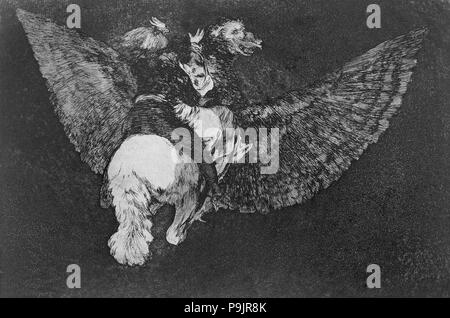 Die Sprüche oder die Verrücktheiten, Serie von Radierungen von Francisco de Goya, Platte 5: "isparate Volante… Stockfoto