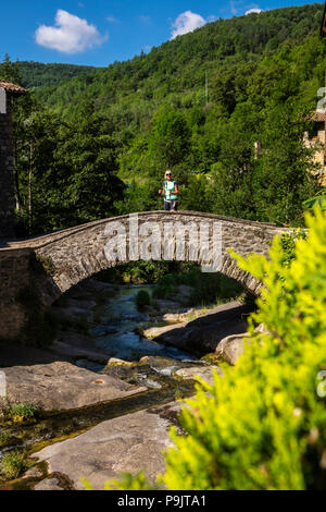 Brücke über den Fluss Zeugen im Dorf Zeugen, Pyrenäen, Katalonien, Spanien Stockfoto