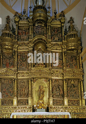 Altarbild der Rosenkranz in der Kirche von Santa Maria de Agramunt (Lleida), in Gold gerahmt, it-pr... Stockfoto