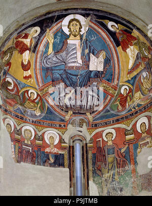 Pantokrator in der Apsis der Kirche von Sant Climent de Taüll im Vall de Boi Boi (Tal), ein... Stockfoto