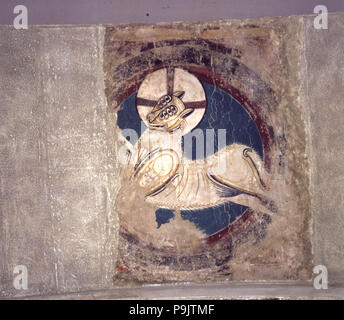 Detail des "Agnus Dei" als apokalyptische der Apsis der Kirche von Sant Climent de Taüll in Th... Stockfoto