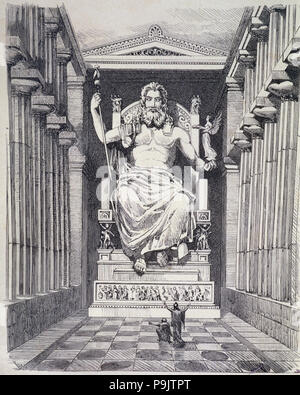 Chryselephantine Statue des Zeus, im Jahr 471 v. Chr. erbaut, im Tempel von Olympia, die von Phidias. Germ... Stockfoto