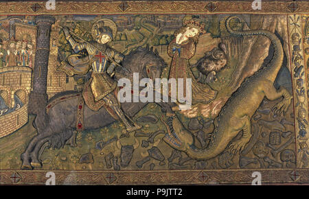 Frontal von Saint George, in Leinen bestickten Stoff, Jahre 1450-1451. Stockfoto