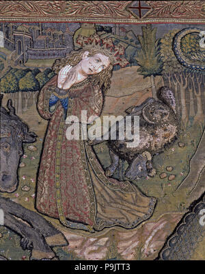 Frontal von Saint George, in Leinen bestickten Stoff, Jahre 1450-1451, Detail der unverlierbaren Prin... Stockfoto