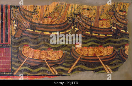 St. Ursula und die Jungfrauen in ihre Reise nach Rom in Segel- und Ruderboote. Detail einer Tabl ... Stockfoto