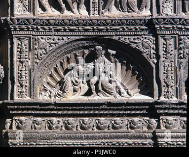 Kirche St. Thomas in Haro, im Jahre 1584 erbaut, Detail von der Vorderseite der Hauptfassade von… Stockfoto