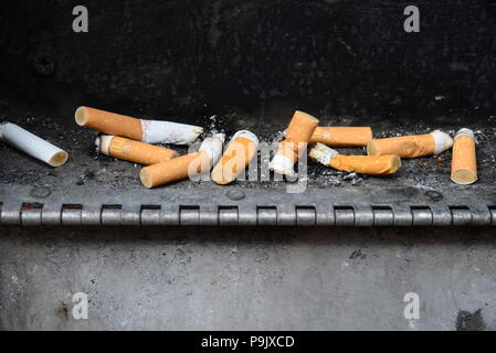 Eine offene Packung Heets-Zigaretten und eine einzelne Zigarette auf einem  Aschenbecher Stockfotografie - Alamy