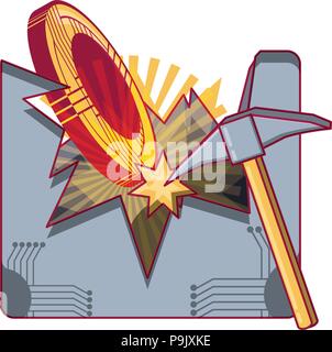 Cryptocurrency Bergbau Design mit Spitzhacke und cryptocoins Symbol auf weißem Hintergrund, Vector Illustration Stock Vektor