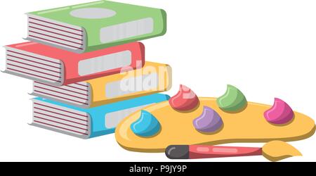 Bücher und Farbpalette auf weißem Hintergrund, Vector Illustration Stock Vektor