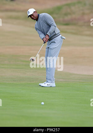 Die USA Tiger Woods während der Vorschau Tag vier der Open Championship 2018 in Carnoustie Golf Links, Angus. Stockfoto