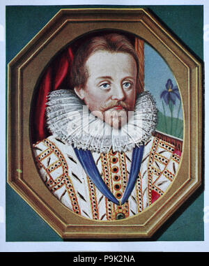 James VI und I, James Charles Stuart, 19. Juni 1566 â € "27. März 1625, wurde König von Schottland als James VI vom 24. Juli 1567 und der König von England und Irland als James I von der Vereinigung des schottischen und englischen Kronen am 24. März 1603 bis zu seinem Tod im Jahre 1625, digital verbesserte Reproduktion einer Vorlage drucken aus dem Jahr 1900 Stockfoto