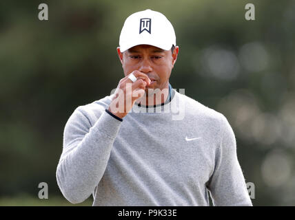 Die USA Tiger Woods während der Vorschau Tag vier der Open Championship 2018 in Carnoustie Golf Links, Angus. Stockfoto