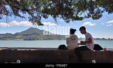 Danshui District, Taipei City - Juli 18, 2018: Schöne Aussicht auf Tamsui River Estuary Süßwasser Bezirk, Taiwan Stockfoto