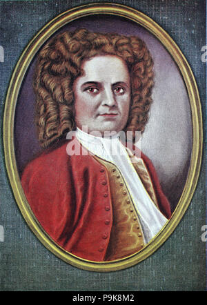 Georg Friedrich, oder Friedrich geboren, Händel, Georg Friedrich Händel, 23. Februar 1685, O.S., [ (N.S., 5. März] â € "14. April 1759, ein Deutscher war, später Britischen, barocken Komponisten, der den Großteil seiner Karriere in London verbracht, digital verbesserte Reproduktion einer Vorlage drucken aus dem Jahr 1900 Stockfoto