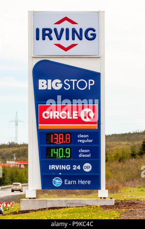 Zeichen für einen Kreis K Convenience Store zu einem Irving Tankstelle in Neufundland, Kanada. Stockfoto