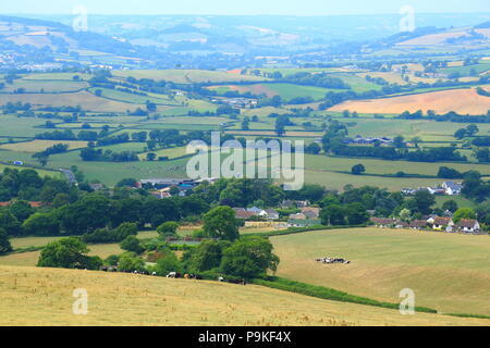 Panoramablick von Ax Tal in East Devon AONB Gebiet von außergewöhnlicher natürlicher Schönheit Stockfoto