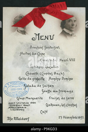 575 Abendessen zu MISS ELLEN TERRY, HERR HENRY IRVING &Amp; KÜNSTLER DER METROPOLITAN OPERA HOUSE (Besitz) Herr &Amp; Frau. HENRY E. ABTEI (at) "Waldorf, NEW YORK, NY" (HOT ;) (NYPL Hades -270323-474973) Stockfoto