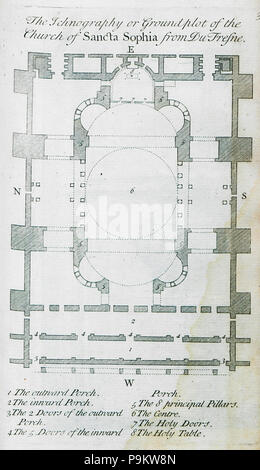 310 Die ichnography oder groundplot der Kirche Sancta Sophia von du Fresne-Gilles Pierre - 1729 Stockfoto