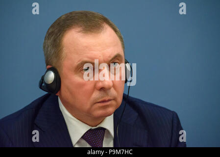 Riga, Lettland. Juli 2018 19. 19.07.2018. Drücken Sie die Taste Konferenz der lettischen Minister Edgars Rinkevics und weißrussischen Außenminister Wladimir Makei. Credit: gints Ivuskans/Alamy leben Nachrichten Stockfoto