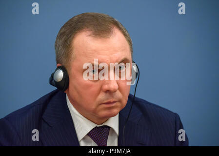 Riga, Lettland. Juli 2018 19. 19.07.2018. Drücken Sie die Taste Konferenz der lettischen Minister Edgars Rinkevics und weißrussischen Außenminister Wladimir Makei. Credit: gints Ivuskans/Alamy leben Nachrichten Stockfoto