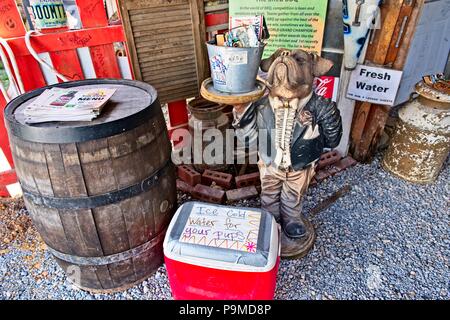 Ein Eingang zu einem Restaurant verfügt über einen einzigartigen Blick auf die Antiken und Collectibles Stockfoto